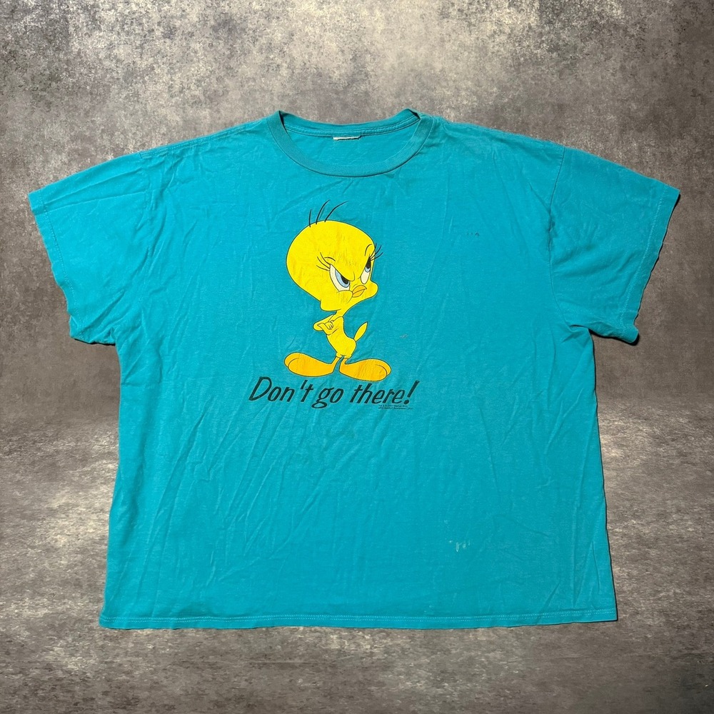 Vtg 1997 Tweety Bird Dont Go There T Shirt Mens XL Teal Looney Tunes SeaBell 90s